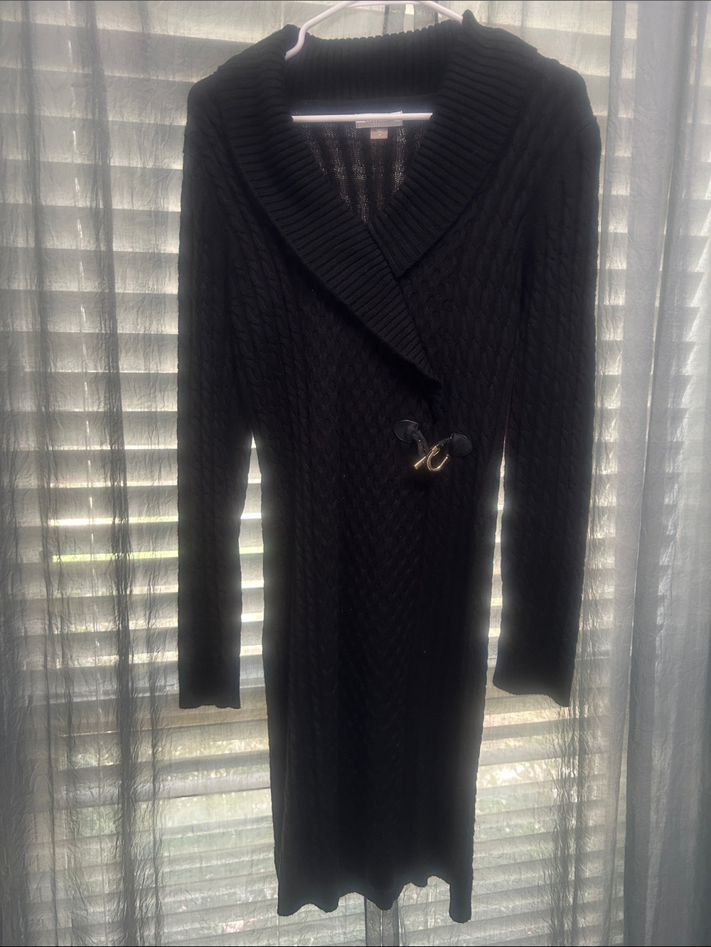 Calvin Klein Black Shawl-Collar Knit Dress